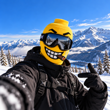 GoofHead Cigar ski mask worn with goggles in the mountains