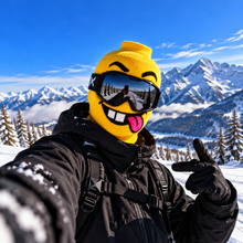 GoofHead Two Teeth ski mask worn with goggles in the mountains